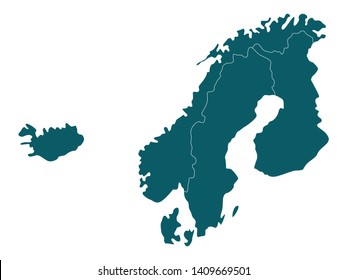 Blue Map of Scandinavia on White Background