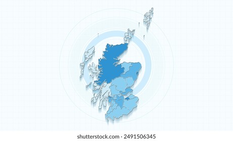 Mapa azul de Escocia, Escocia mapa con las fronteras de los estados, país mapa de ilustración detallada.