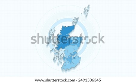 Blue Map of Scotland, Scotland map with borders of the states, country high detailed illustration map.