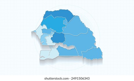 Blue Map of Senegal, Senegal map with borders of the states, country high detailed illustration map.