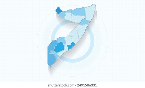 Blue Map of Somalia, Somalia map with borders of the states, country high detailed illustration map.