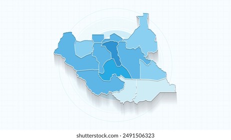 Blue Map of South Sudan, South Sudan map with borders of the states, country high detailed illustration map.