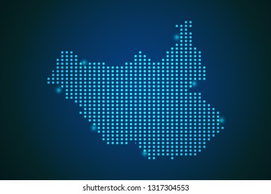 Blue map of South Sudan - South Sudan polka dots on dark background symbol for your web site design map logo, app, ui, travel vector eps10.