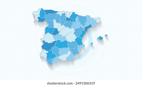 Blue Map of Spain, Spain map with borders of the states, country high detailed illustration map.