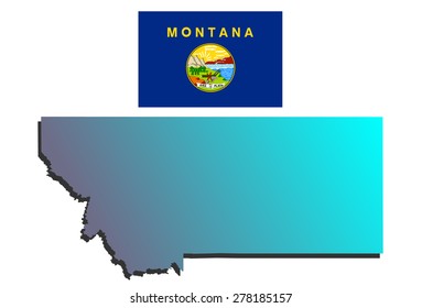 blue map of state montana with flag