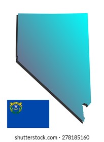 blue map of state nevada with flag