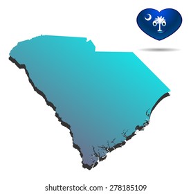 blue map of state south carolina with heart flag