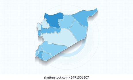 Mapa azul de Siria, Siria mapa con las fronteras de los estados, país mapa de ilustración detallada.