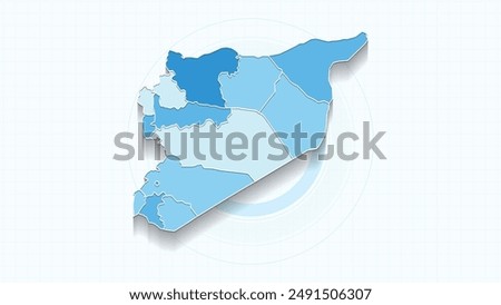 Blue Map of Syria, Syria map with borders of the states, country high detailed illustration map.
