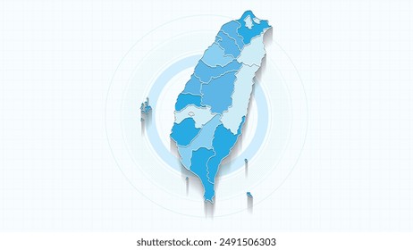 Blue Map of Taiwan, Taiwan map with borders of the states, country high detailed illustration map.