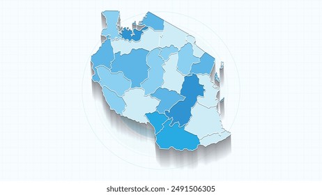 Blue Map of Tanzania, Tanzania map with borders of the states, country high detailed illustration map.