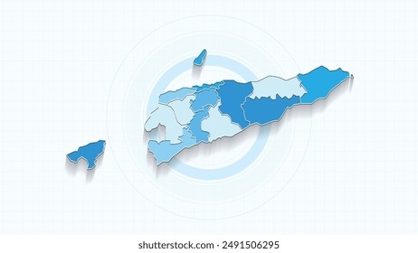 Blue Map of Timor-Leste, Timor-Leste map with borders of the states, country high detailed illustration map.