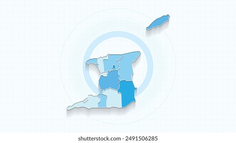 Blue Map of Trinidad and Tobago, Trinidad and Tobago map with borders of the states, country high detailed illustration map.