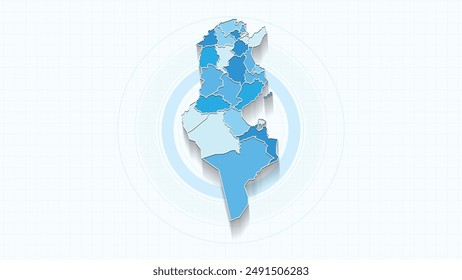 Blue Map of Tunisia, Tunisia map with borders of the states, country high detailed illustration map.