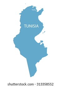 Blue Map Of Tunisia With Tunis Marked