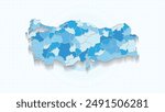 Blue Map of Turkey, Turkey map with borders of the states, country high detailed illustration map.