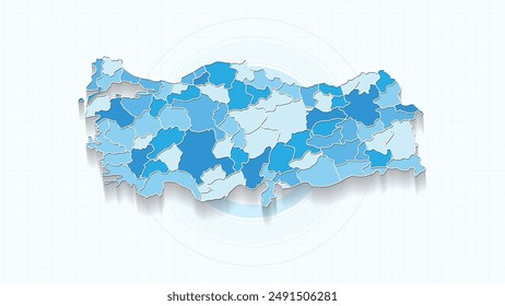 Blue Map of Turkey, Turkey map with borders of the states, country high detailed illustration map.