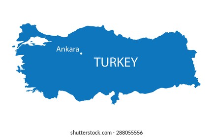 blue map of Turkey with indication of Ankara