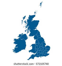 Blue map of Uk Counties