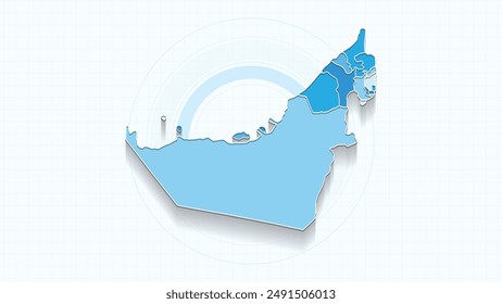 Blue Map of United Arab Emirates, United Arab Emirates map with borders of the states, country high detailed illustration map.