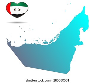 blue map of united Arab Emirates with heart flag