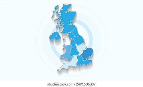 Blue Map of United Kingdom, United Kingdom map with borders of the states, country high detailed illustration map.