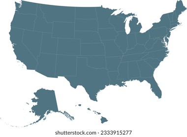 Blue map of United States of America with federal states