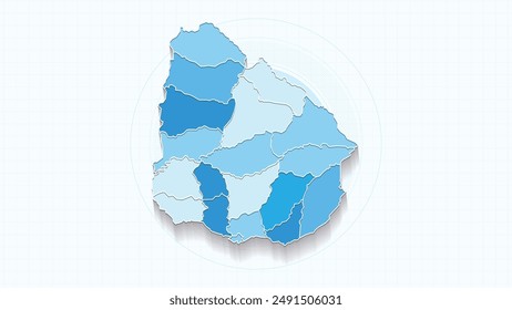 Blue Map of Uruguay, Uruguay map with borders of the states, country high detailed illustration map.