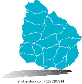 Blue map of Uruguay on white background.