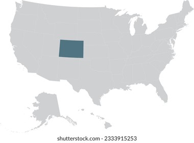 Blue Map of US federal state of Colorado within gray map of United States of America