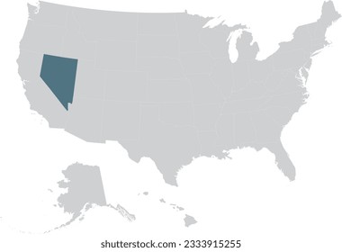 Blue Map of US federal state of Nevada within gray map of United States of America