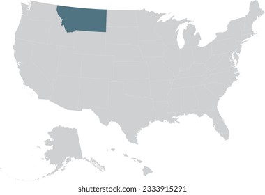 Blue Map of US federal state of Montana within gray map of United States of America