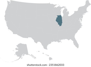 Blue Map of US federal state of Illinois within gray map of United States of America