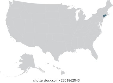 Blue Map of US federal state of Connecticut within gray map of United States of America
