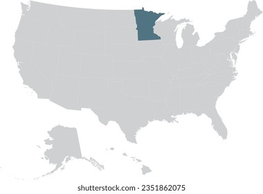 Blue Map of US federal state of Minnesota within gray map of United States of America