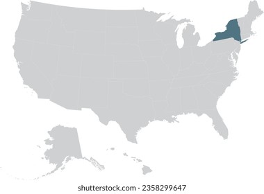 Blue Map of US federal state of New York within gray map of United States of America