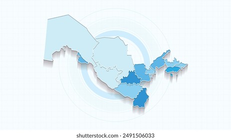 Blue Map of Uzbekistan, Uzbekistan map with borders of the states, country high detailed illustration map.