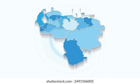 Blue Map of Venezuela, Venezuela map with borders of the states, country high detailed illustration map.