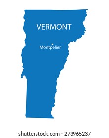 blue map of Vermont with indication of largest cities