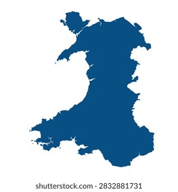 Blue map of Wales isolated on white background. Vector illustration