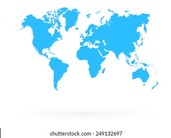 Blue Map Of The World Isolated On White With Shadow