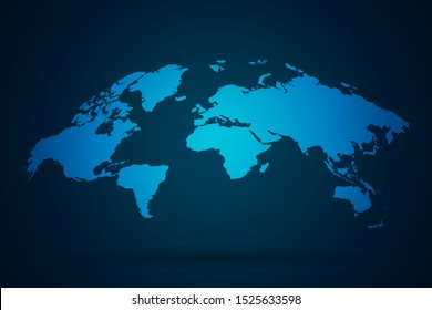 Blue map of world on dark background. Vector illustration Eps 10. 