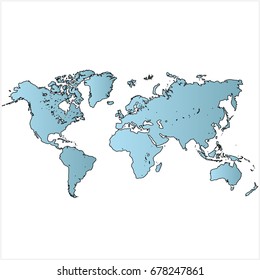 Blue map of the world on white background. World vector map.