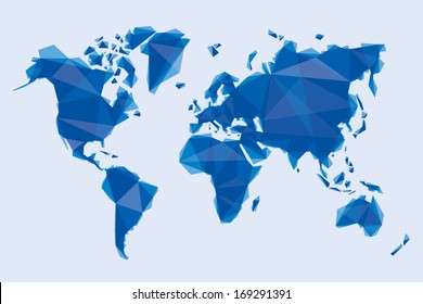 blue map of the world in origami style