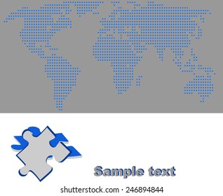 Blue map of the world and puzzle piece.