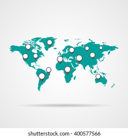 Blue map of the world  with shadow on a gray background