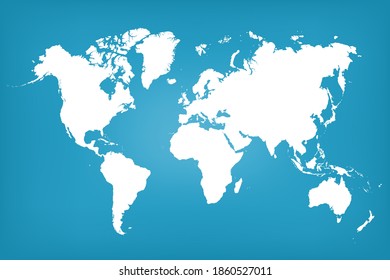 Blue map world. Worldmap global. Worldwide globe. Continents on cyan background. Silhouette map world with oceans. Backdrop for design travel. Planet earth. Land continent. Ocean. Atlas. Vector