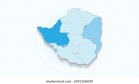 Blue Map of Zimbabwe, Zimbabwe map with borders of the states, country high detailed illustration map.