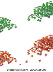 Blue maple and autumn leaves, vector illustration of the change of seasons