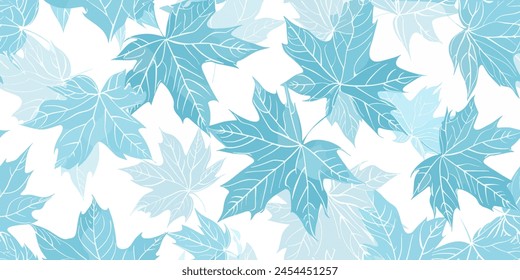 Blue Maple Leaves Watercolor Seamless Pattern. Branch with Leaves Ornamental Texture. Floral Seamless Stroke. Branch Background. 